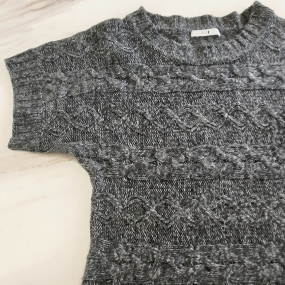 XXI Gray Marled Cable Knit Short Sleeve Pullover Sweater Sz M - Picture 6 of 7